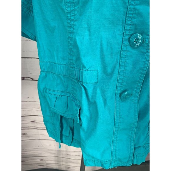 CHICO'S Light Jacket 3 L/XL Turquoise short sleeve Button Up Camp shirt Cover Up - Picture 7 of 10